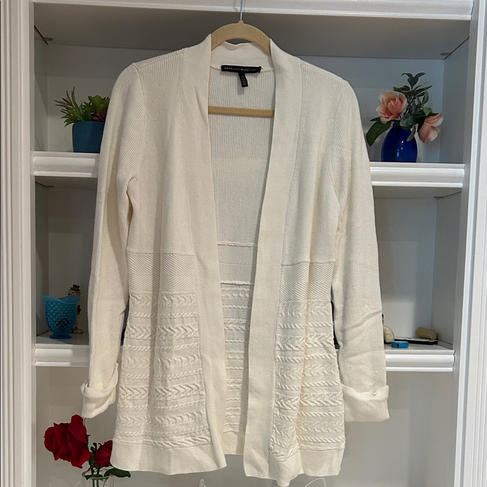 White House Black Market Cream Textured Cardigan #9